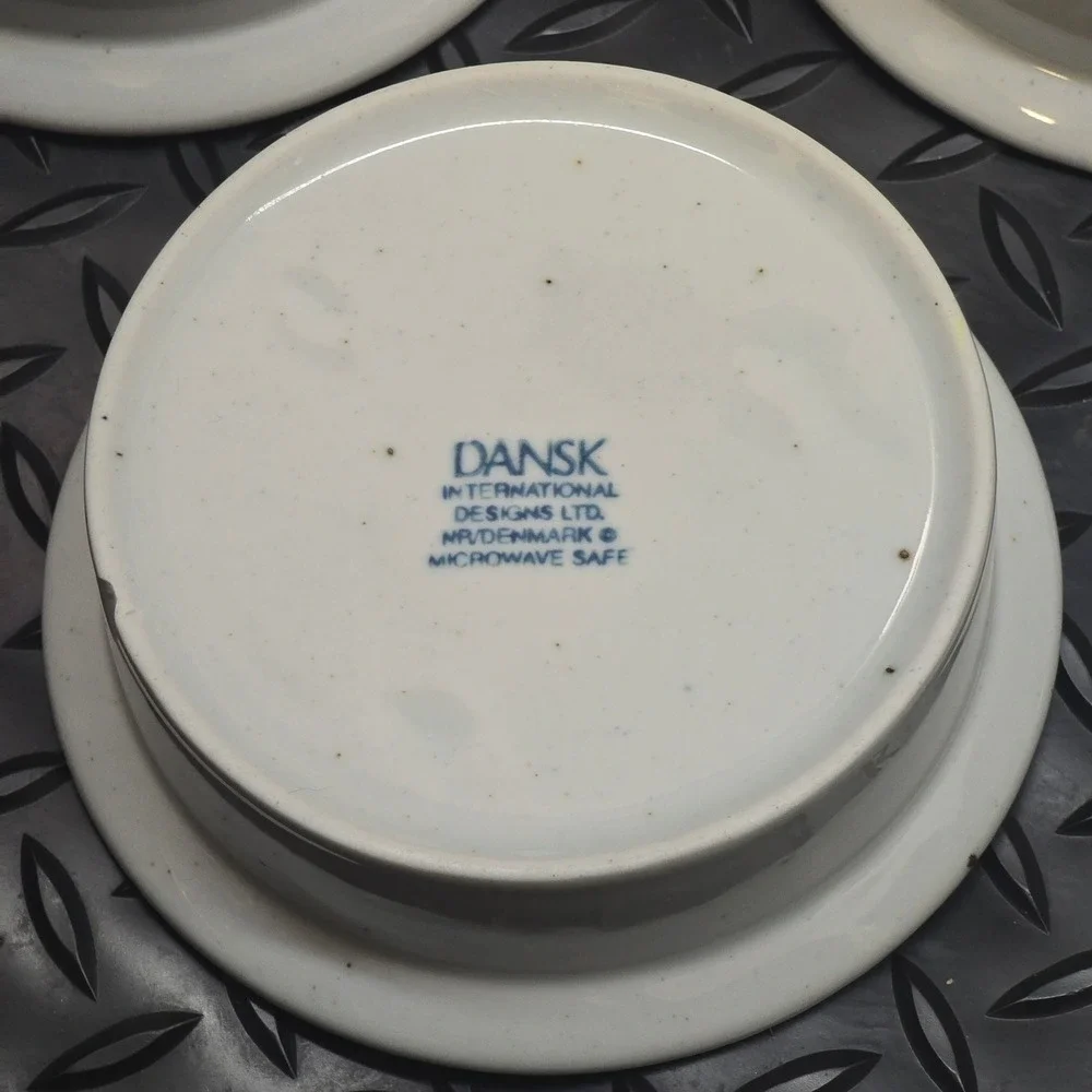 Dansk International Designs Denmark Blue Rim Cream Ramekins Set of 5 Small Bowls